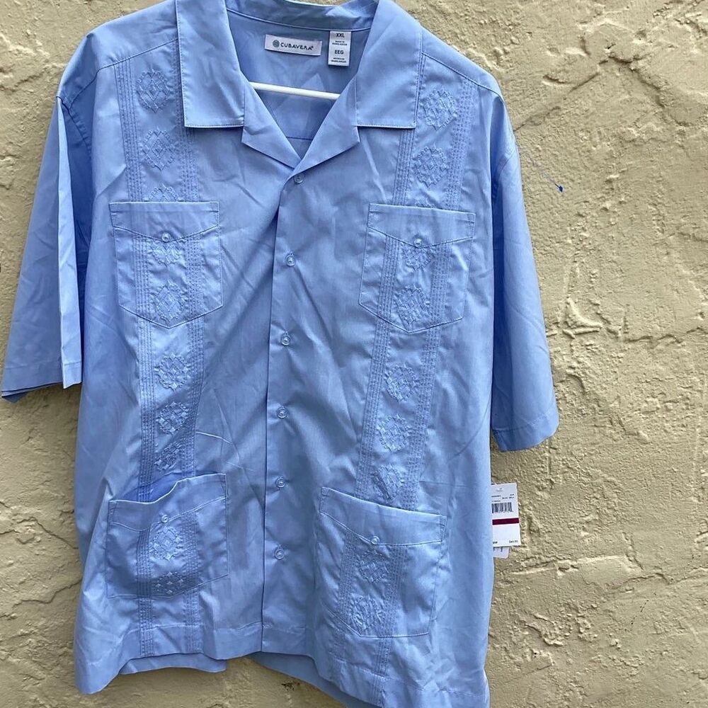 Button down blue Cuban style shirt NWT Cubavera sz XXL